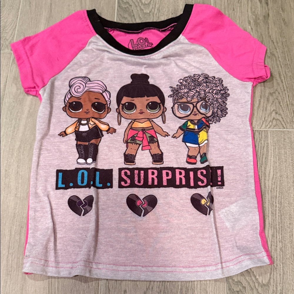 L.O.L. Surprise Girls Pink and Gray Short Sleeve Pajama Shirt Size 6